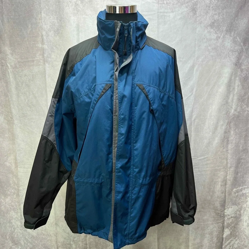 LL Bean Mens L Outer Shell Jacket Nylon Blue Hiking Ski Hooded